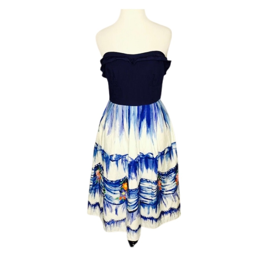 Nathalie Lete Paris Blue Strapless Dress NWOT